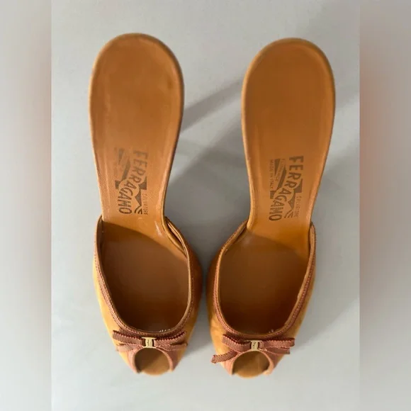 Salvatore Ferragamo Brown Suede Bow Kitten Heel Backless Sandals - Picture 12 of 12